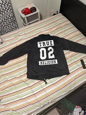 True Religion Black Windbreaker with White Back Graphics